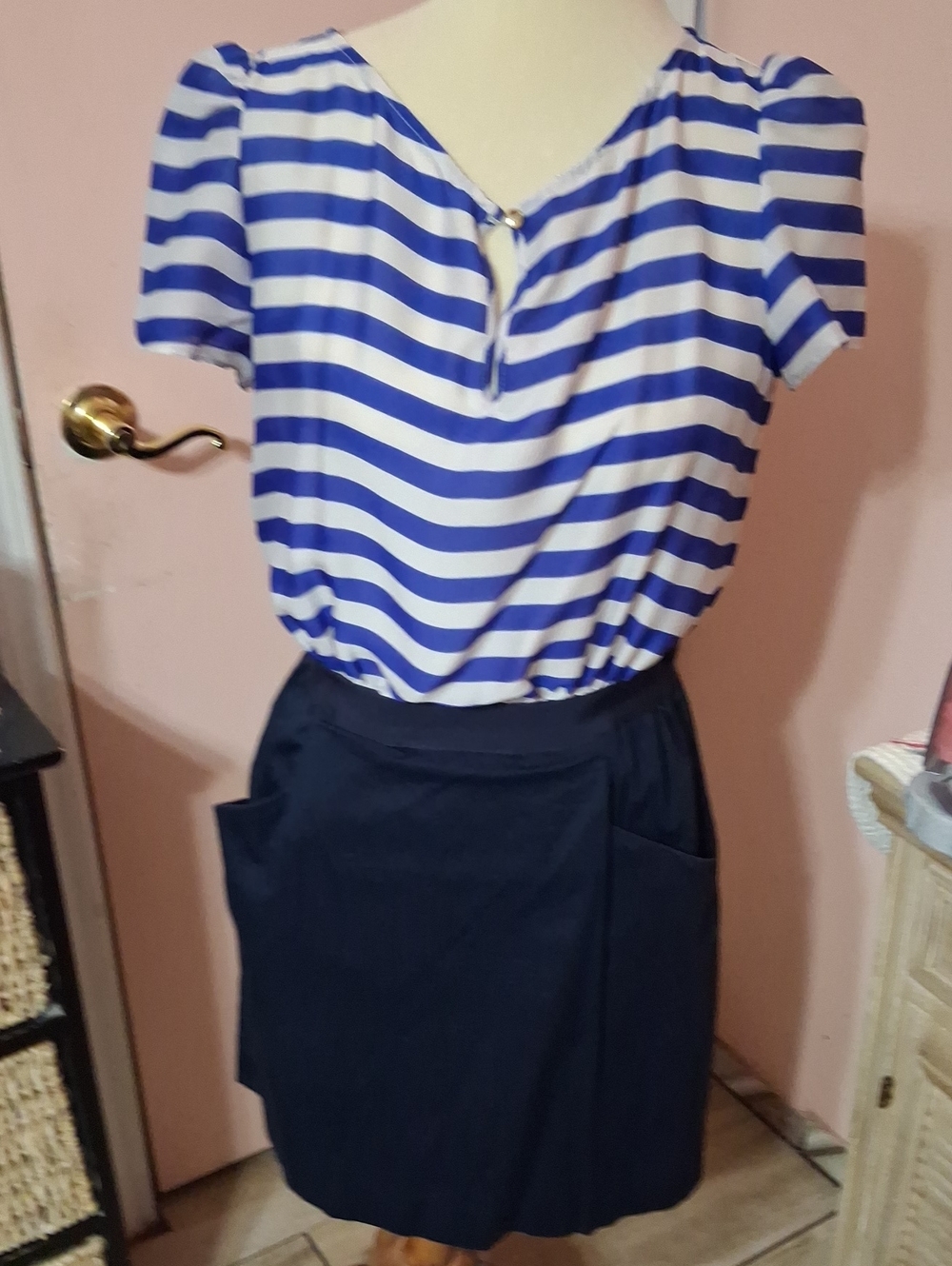 Mango Blue and White Striped Top with Navy Skort